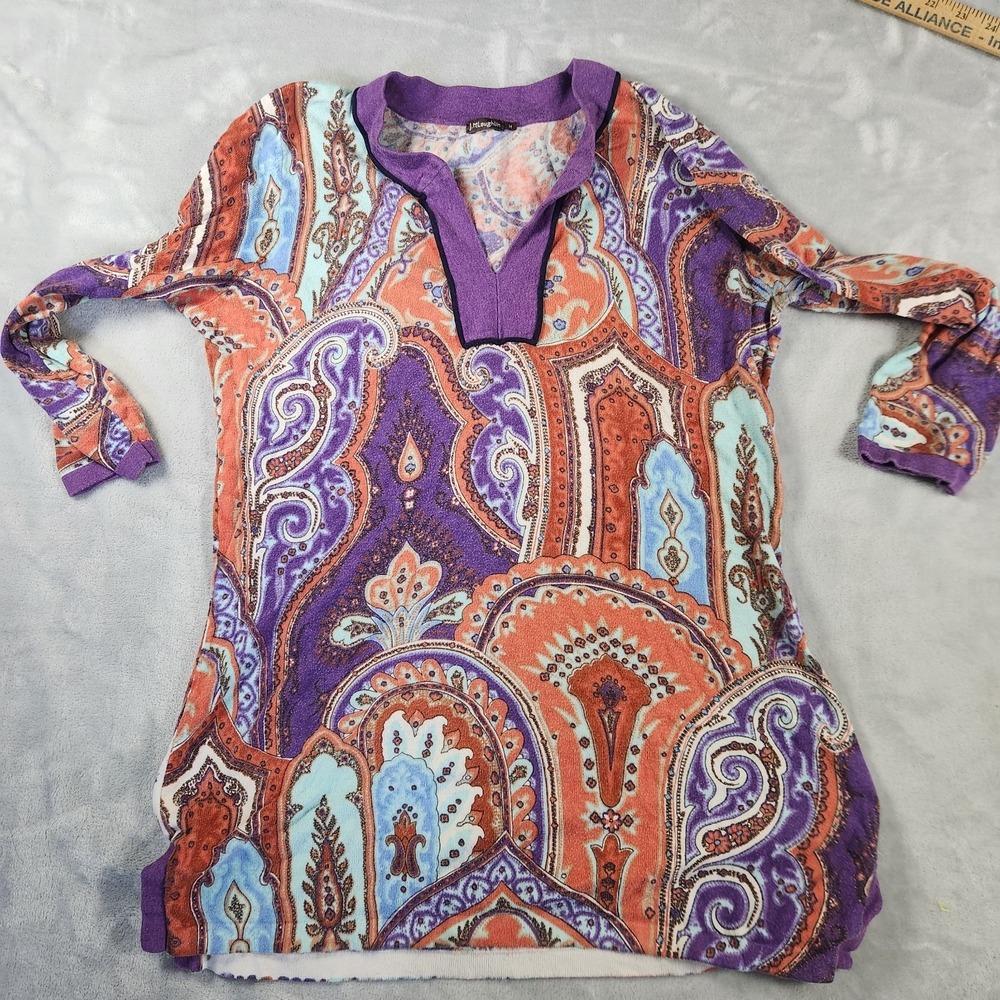 J. McLaughlin Tunic Sweater Purple Paisley Womens M Coastal Grandma Whimsical
